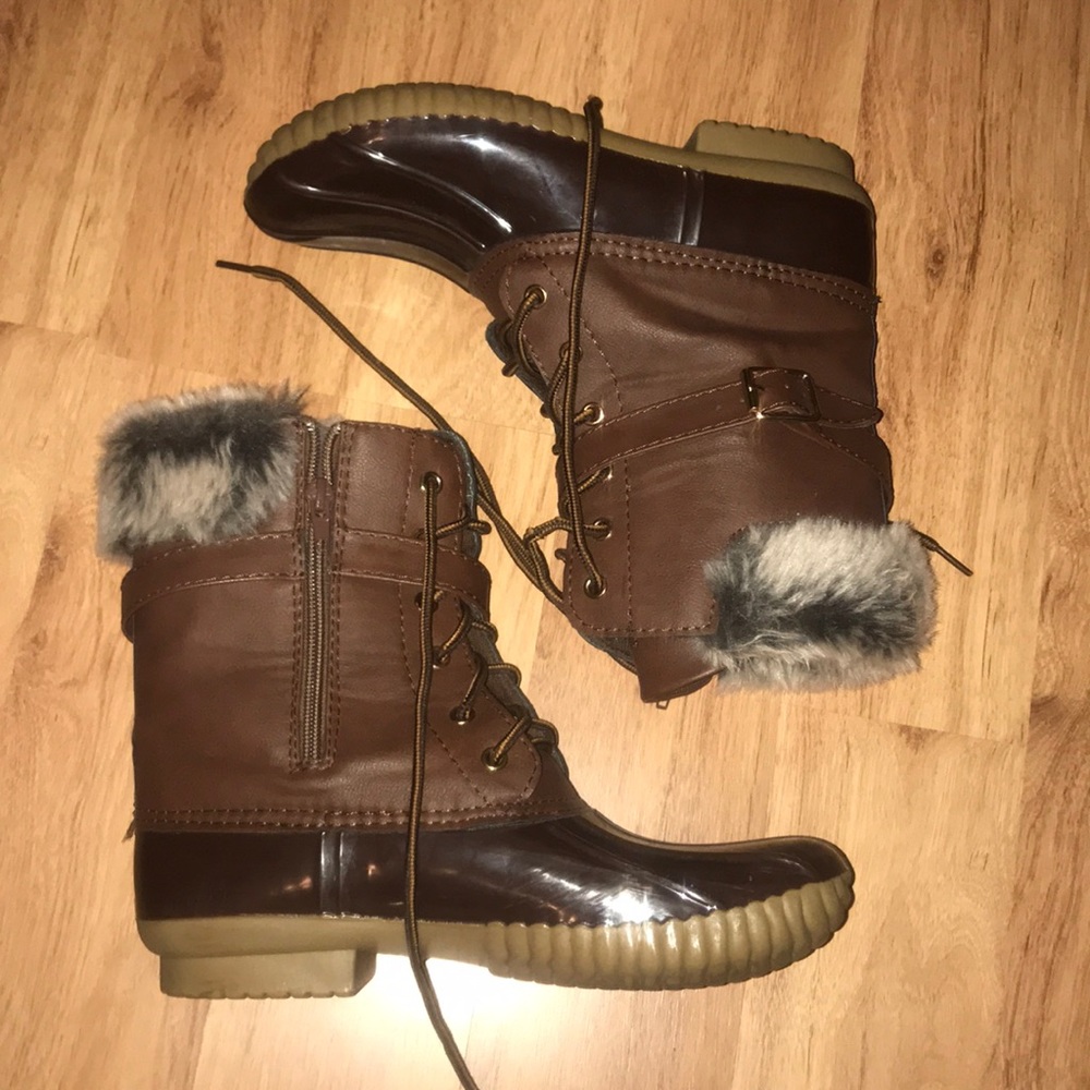 Brown duck style boots